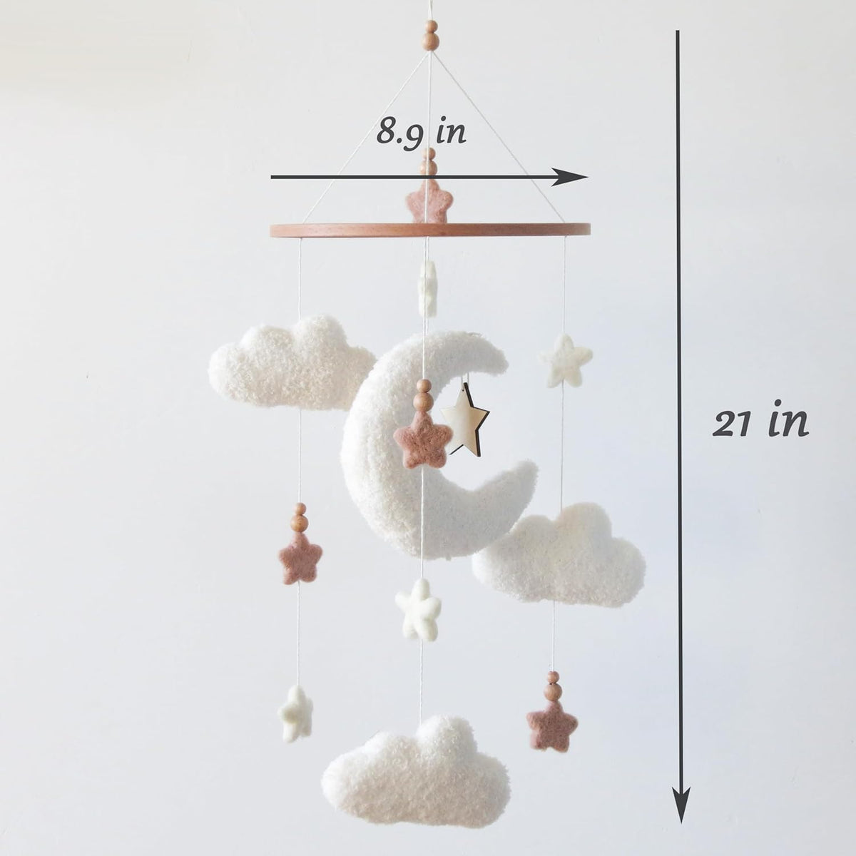Cloud Moon Crib Mobile Cloud Baby Mobile for Crib Neutral Boho Clouds and Stars Moon Mobile Boucle