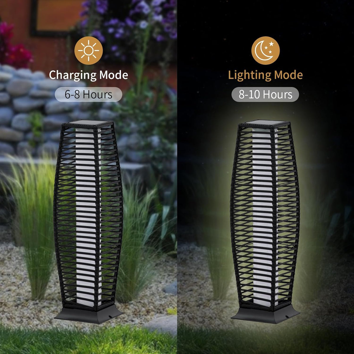 2 Pieces Outdoor Floor Lamp Weather-Resistant Outdoor Wicker Light Solar Powered Lantern Deck