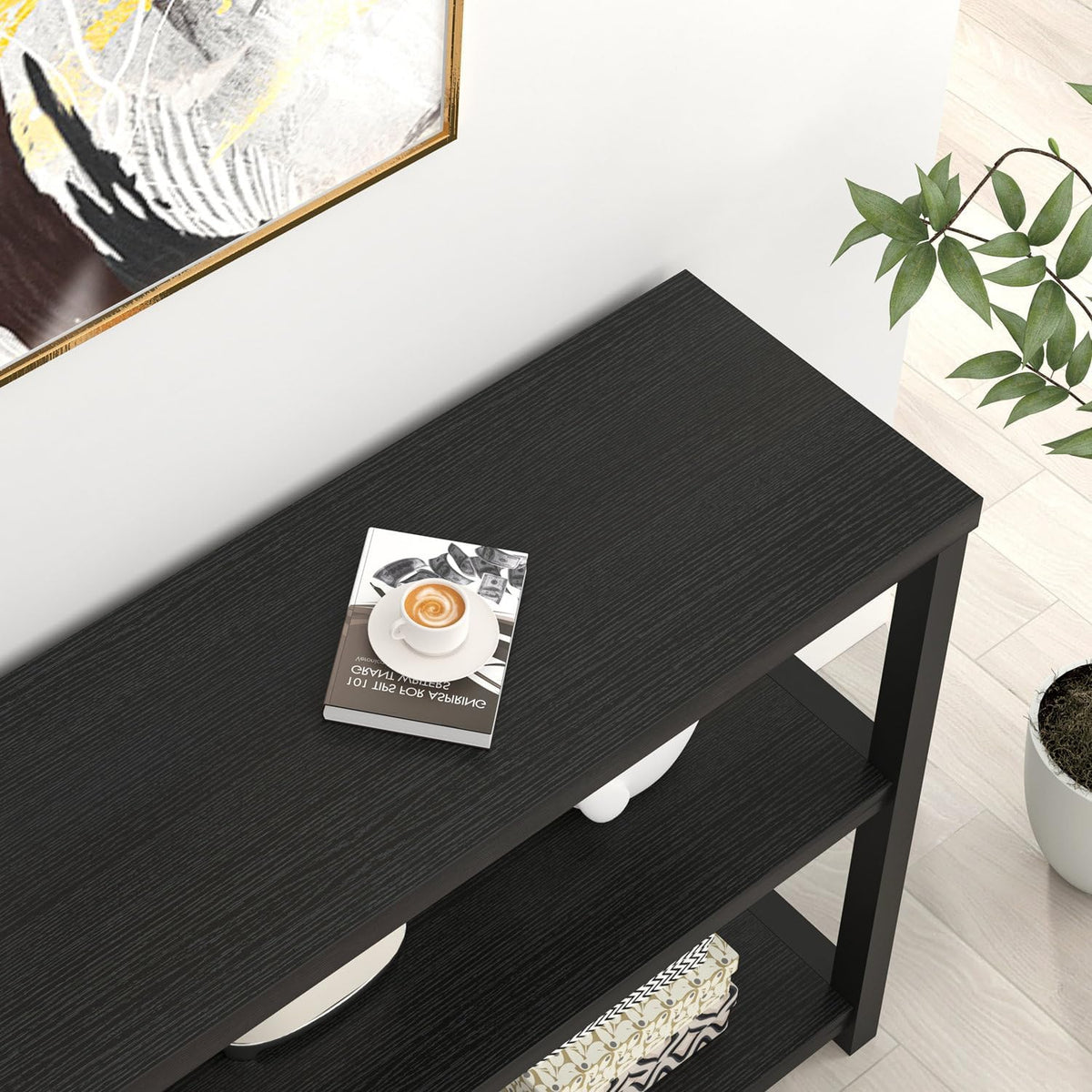 FOLUBAN Entryway Table, Modern Sofa Console Table with 3 Tier Storage Shelf for Living Room Hallway