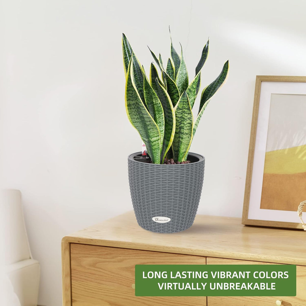 Dexceder 9x8 Inches Rattan Self Watering Planter Indoor Outdoor, Inner Pot Design, Thickened Table