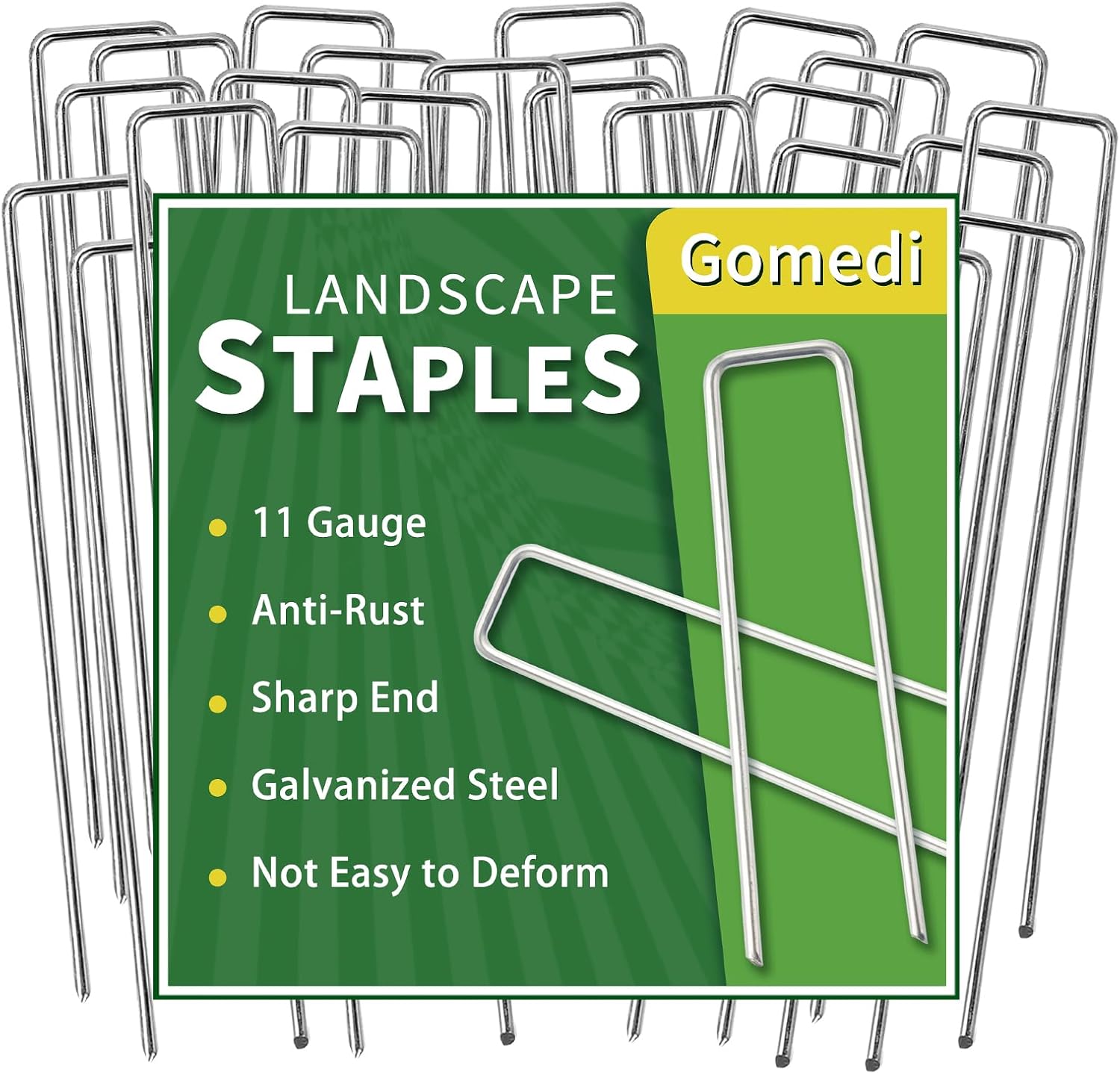 Landscape Staples 10 Inch 60 Pack, Garden Stakes Galvanized Garden Staples 11 Gauge, Plant Cover
