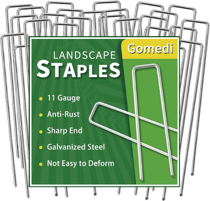 Landscape Staples 10 Inch 60 Pack, Garden Stakes Galvanized Garden Staples 11 Gauge, Plant Cover