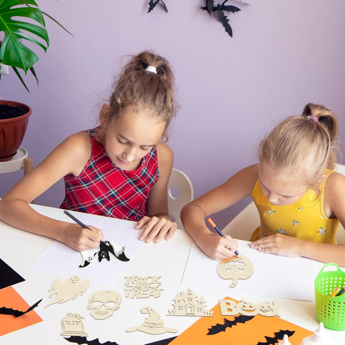 80PCS Wooden Halloween Ornaments to Paint Fall Decorations,10 Styles DIY Blank Autumn Unfinished