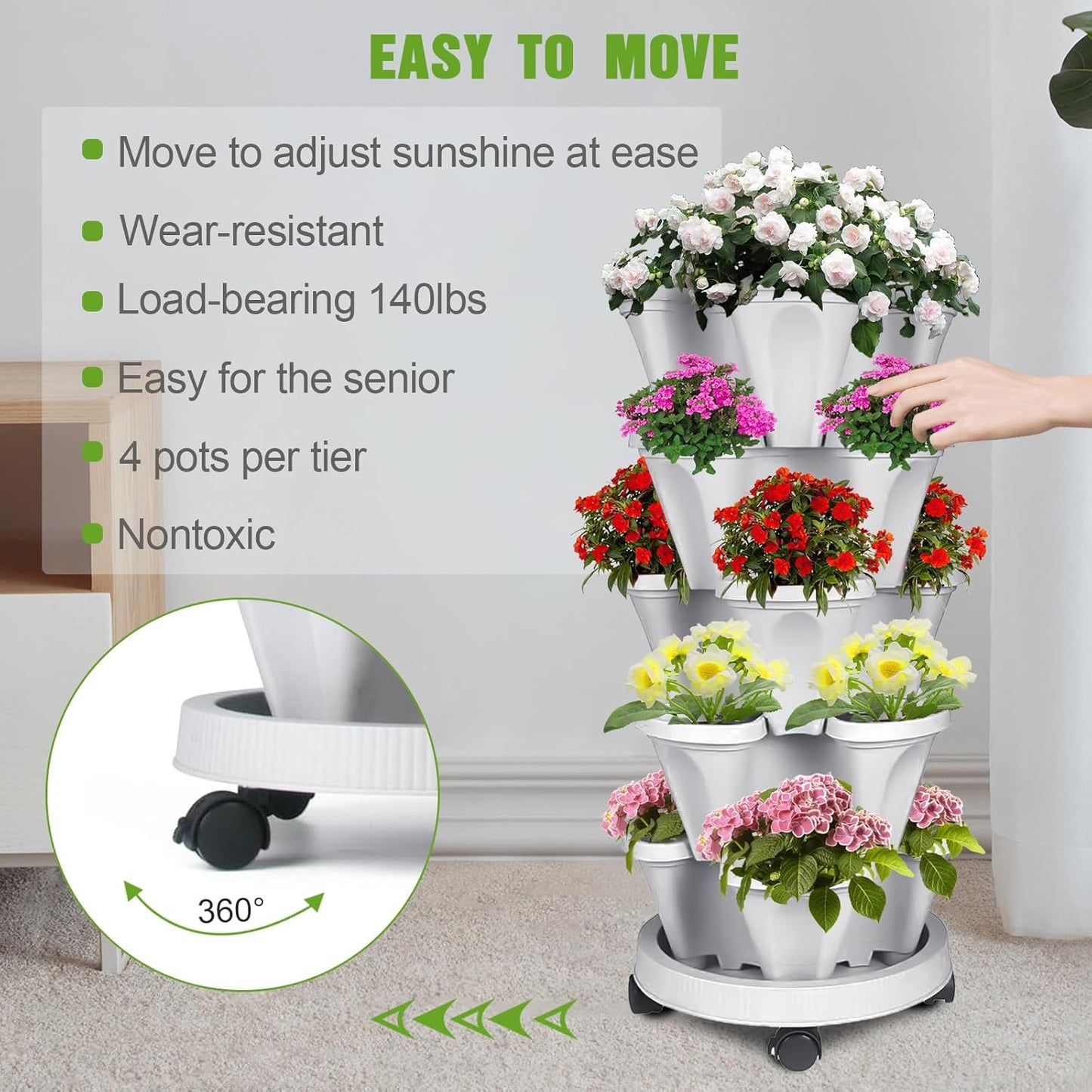 Vertical Strawberry Planter 5 Tier Stackable Tower Herb Planters-Stacking Garden Outdoor Planter