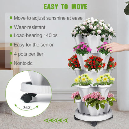 Vertical Strawberry Planter 5 Tier Stackable Tower Herb Planters-Stacking Garden Outdoor Planter