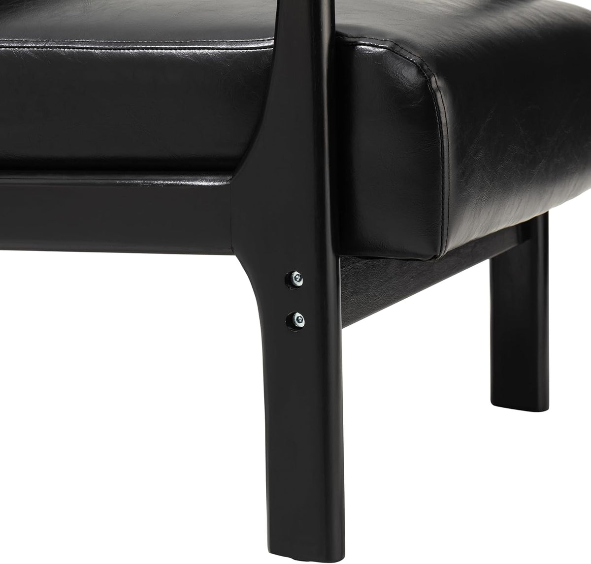 Glitzhome Accent Armchair with Walnut Ruberwood Frame, Black PU Leather Lounge Chair for Living Room