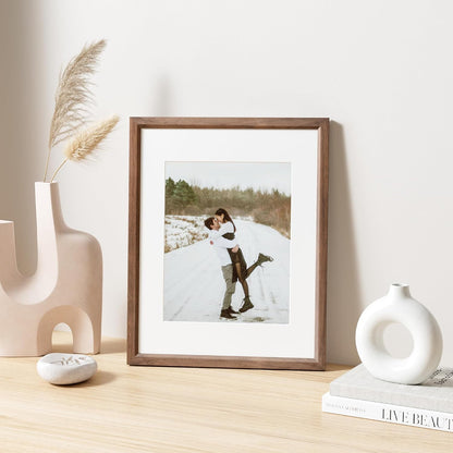 11x14 Picture Frame Natural Solid Walnut Photo Frames with 8x10 Removable Mat Wall Hanging Large