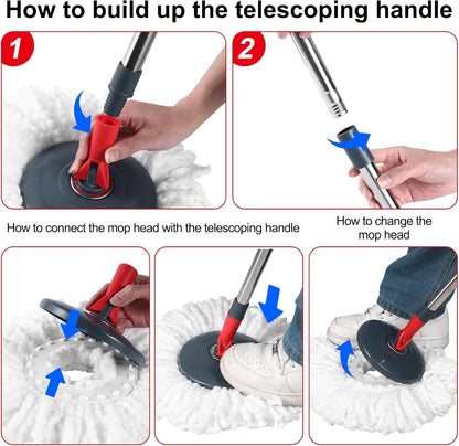 360° Spin Mop and Bucket Set Cleaning System,Mop and Bucket with Wringer Set for Home,Wet Dust Mop