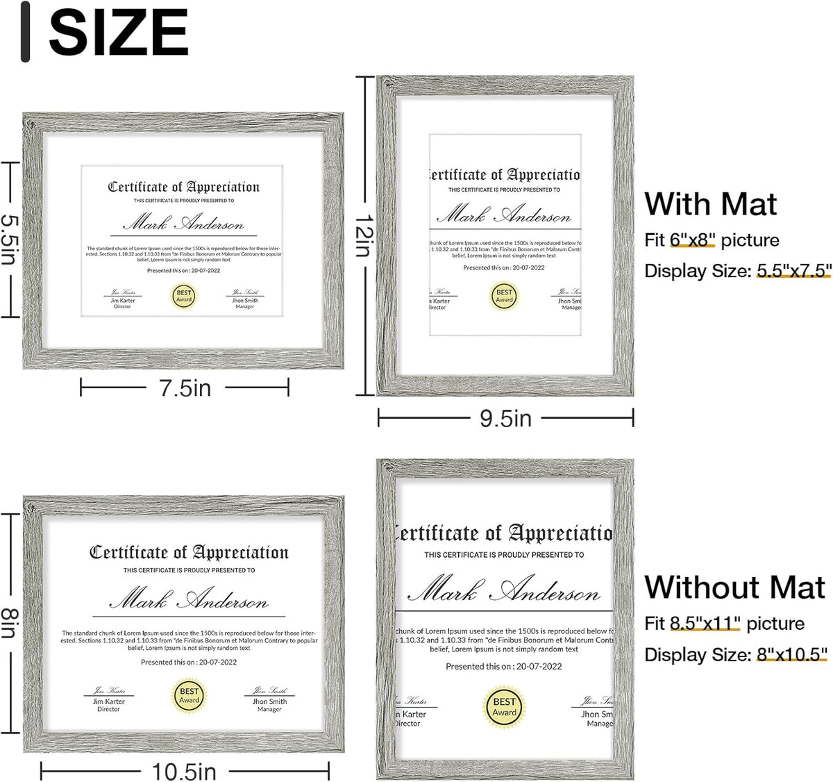 Vittanly 8.5x11 Picture Frames Set of 9, Shatter Resistant Plexiglass, Display 6x8 Pictures with