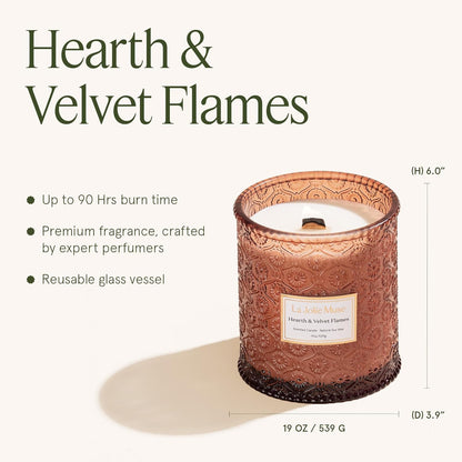 LA JOLIE MUSE Hearth & Velvet Flames Candle - Saffron, Clove, Vanilla | 19 oz Large Wooden Wick