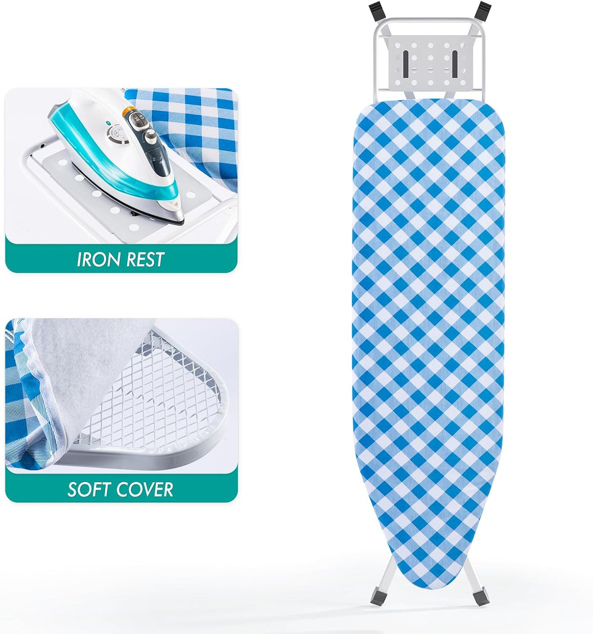 Ironing Board, Heat Resistant Cover Iron Board with Steam Rest, Non-Slip Foldable Ironing Stand.