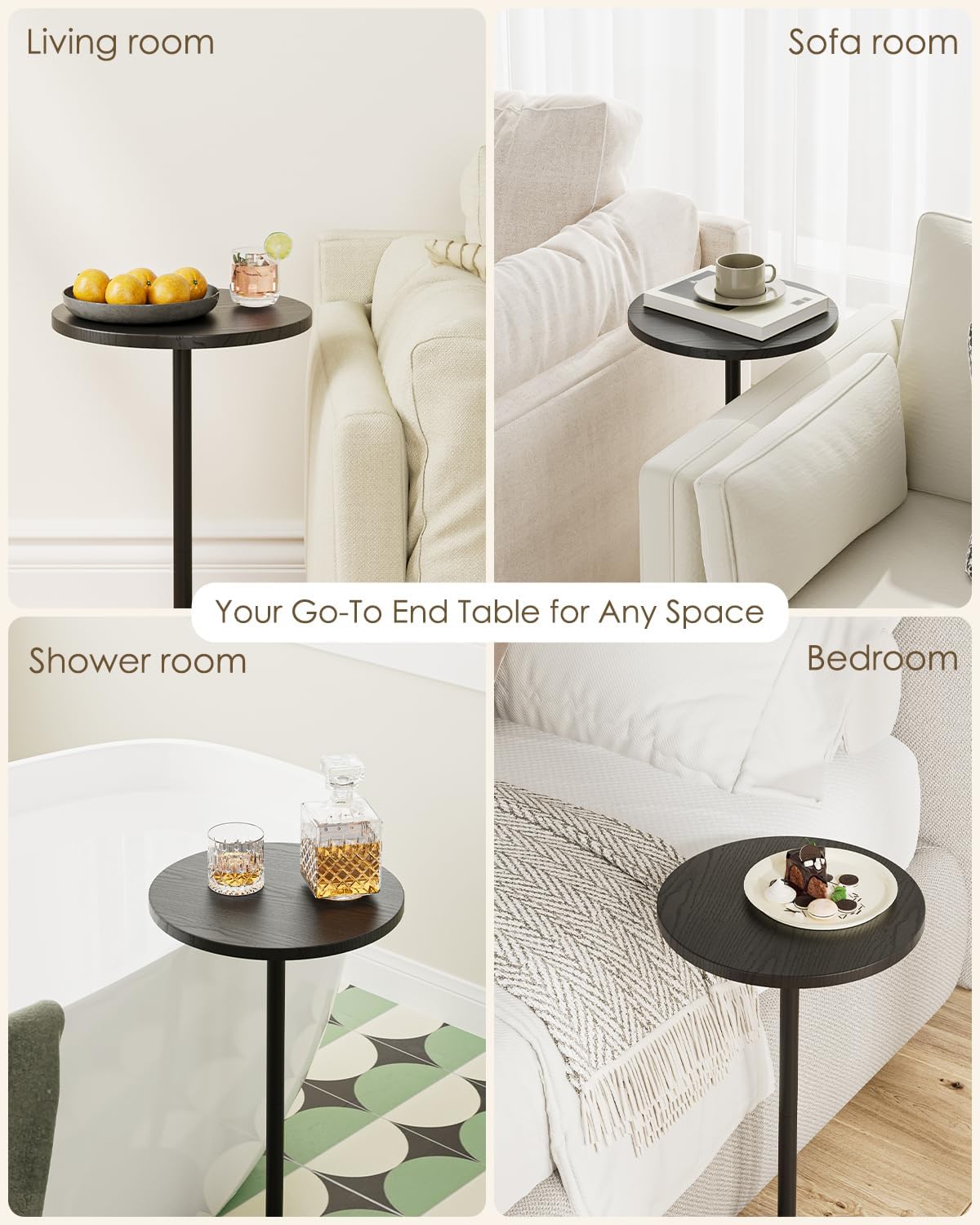 Masupu Drink Table, Round Side Table for Small Spaces, Pedestal Side Table, Small End Table with