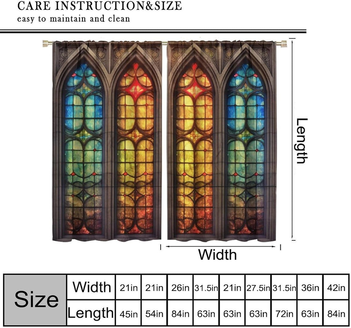 Stained Glass Curtains,Mid Century Vintage Style Abstract Art Home Decor Drapes for Bedroom Living