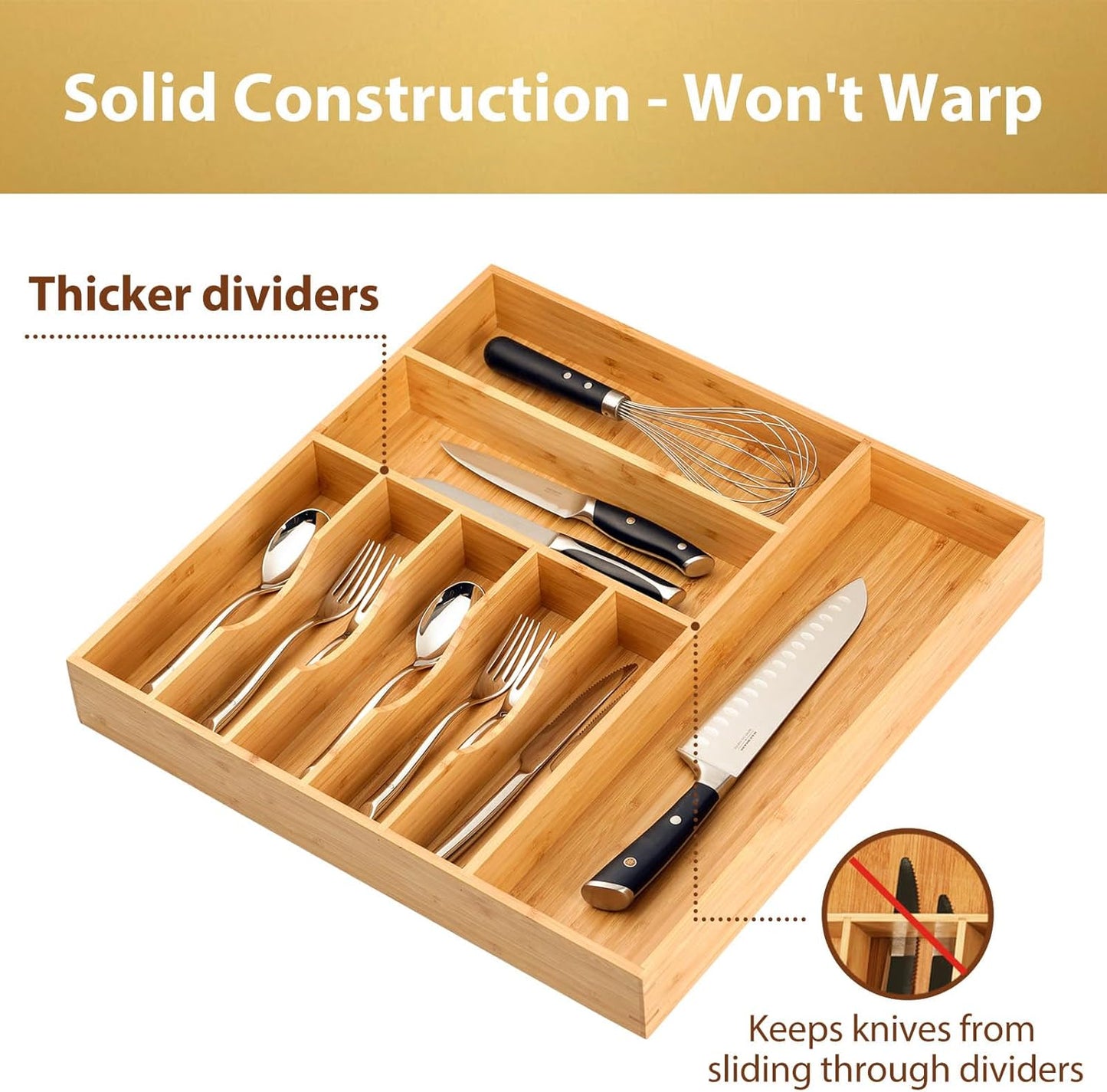 Umilife Large Kitchen Drawer Organizer, 19"x19" Silverware Utensils Organizer, 2.5" High for Large