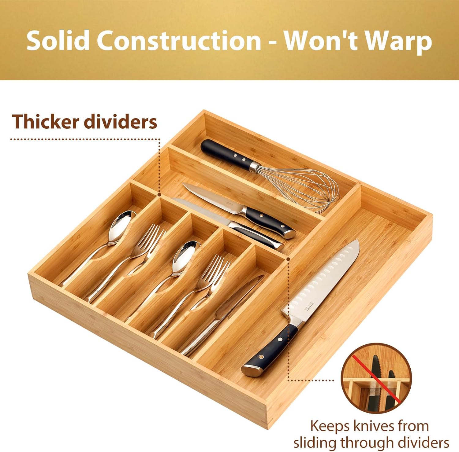 Umilife Large Kitchen Drawer Organizer, 19"x19" Silverware Utensils Organizer, 2.5" High for Large
