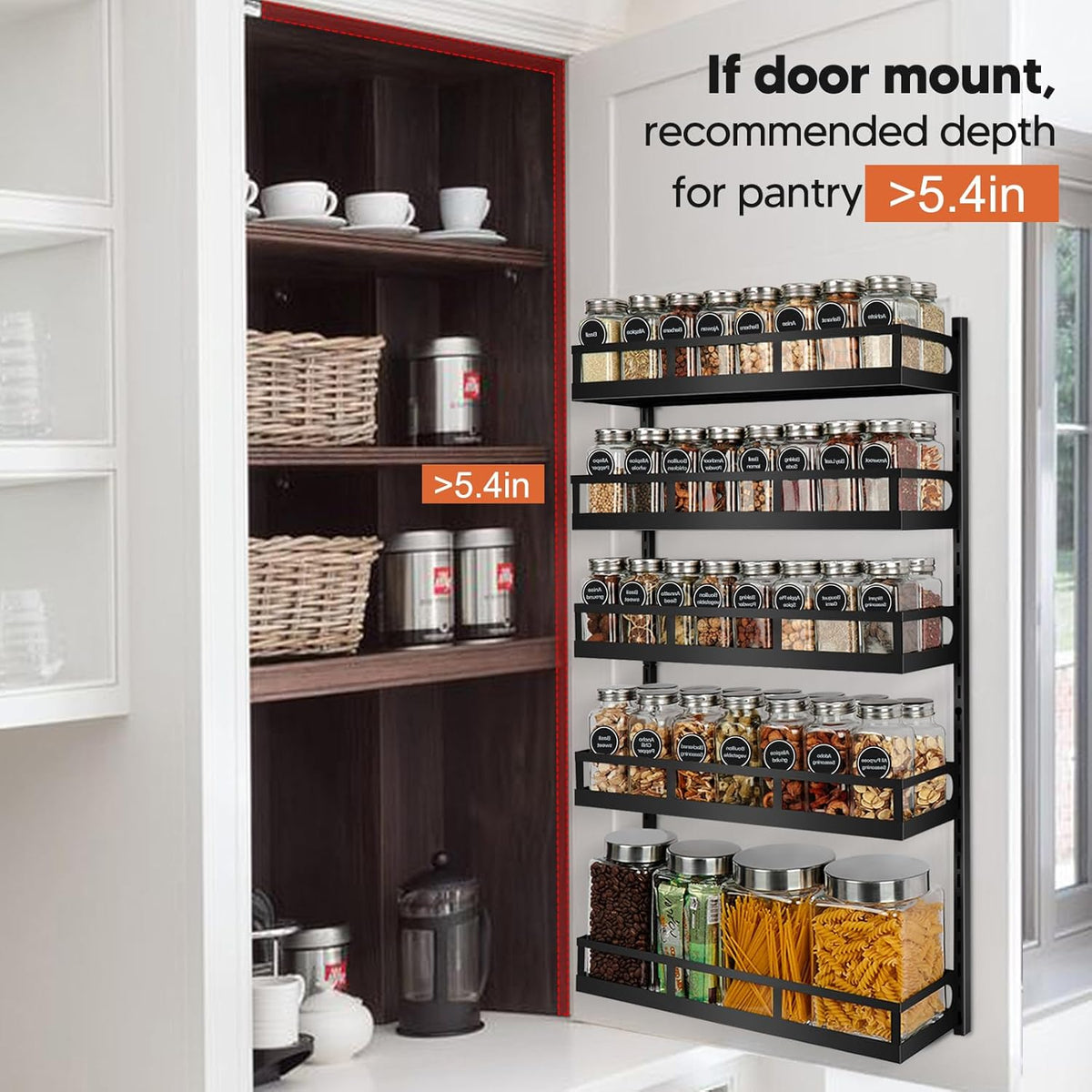 X-cosrack Wall Mount Spice Rack Organizer 5 Tier Height-Adjustable Hanging Spice Shelf Storage for