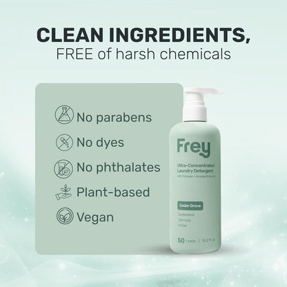 FREY Concentrated Liquid Laundry Detergent | Formulated for Sensitive Skin & HE Washers | Removes