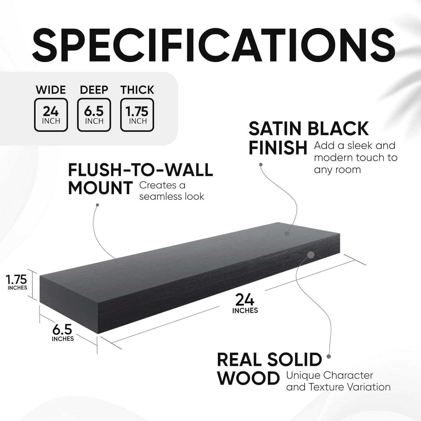Homeforia Black Floating Shelves 24 inch, High End Solid Real Wood 24inch Bathroom Floating Shelf