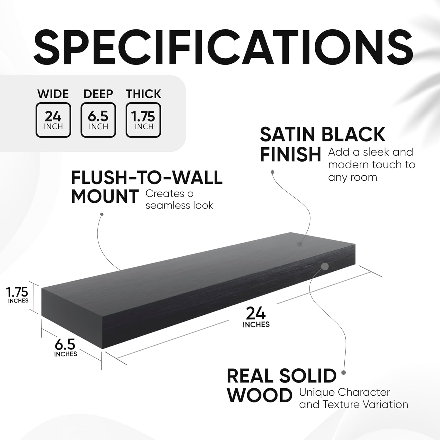 Homeforia Black Floating Shelves 24 inch, High End Solid Real Wood 24inch Bathroom Floating Shelf