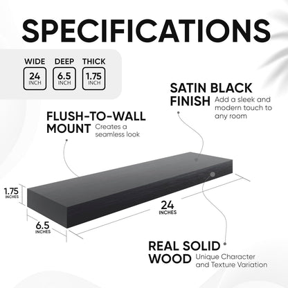 Homeforia Black Floating Shelves 24 inch, High End Solid Real Wood 24inch Bathroom Floating Shelf