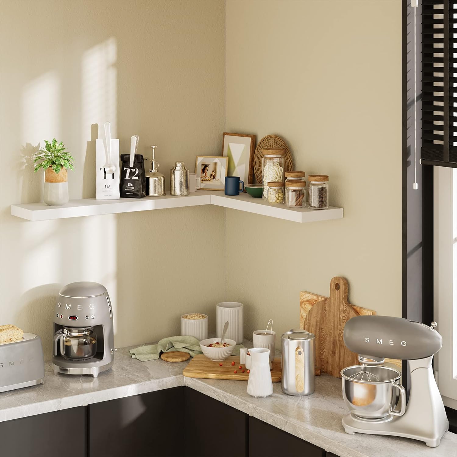 BAMEOS Floating Shelf,Wall Shelf,Decor Wall Mounted Shelves,Hanging Shelf Set for Bathroom Kitchen