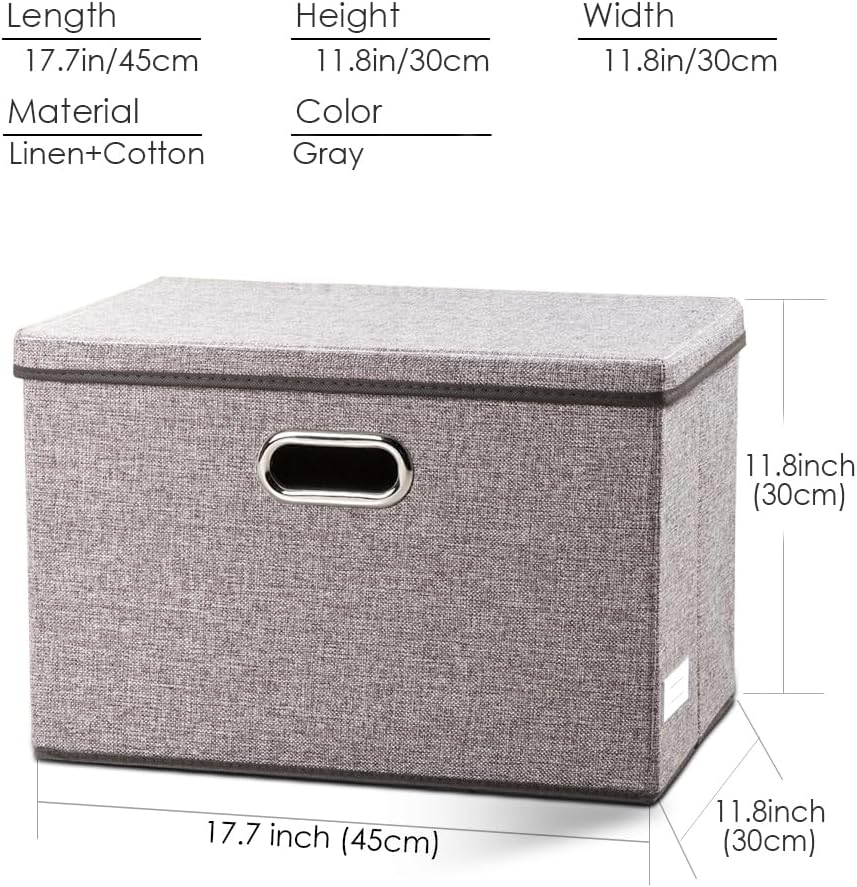 PRANDOM Large Collapsible Storage Bins with Lids [3-Pack] Linen Fabric Foldable Storage Boxes