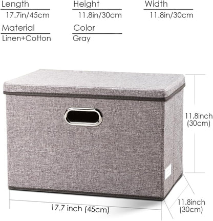 PRANDOM Large Foldable Storage Bin with Lid [1-Pack] Linen Fabric Decorative Storage Box Organizer