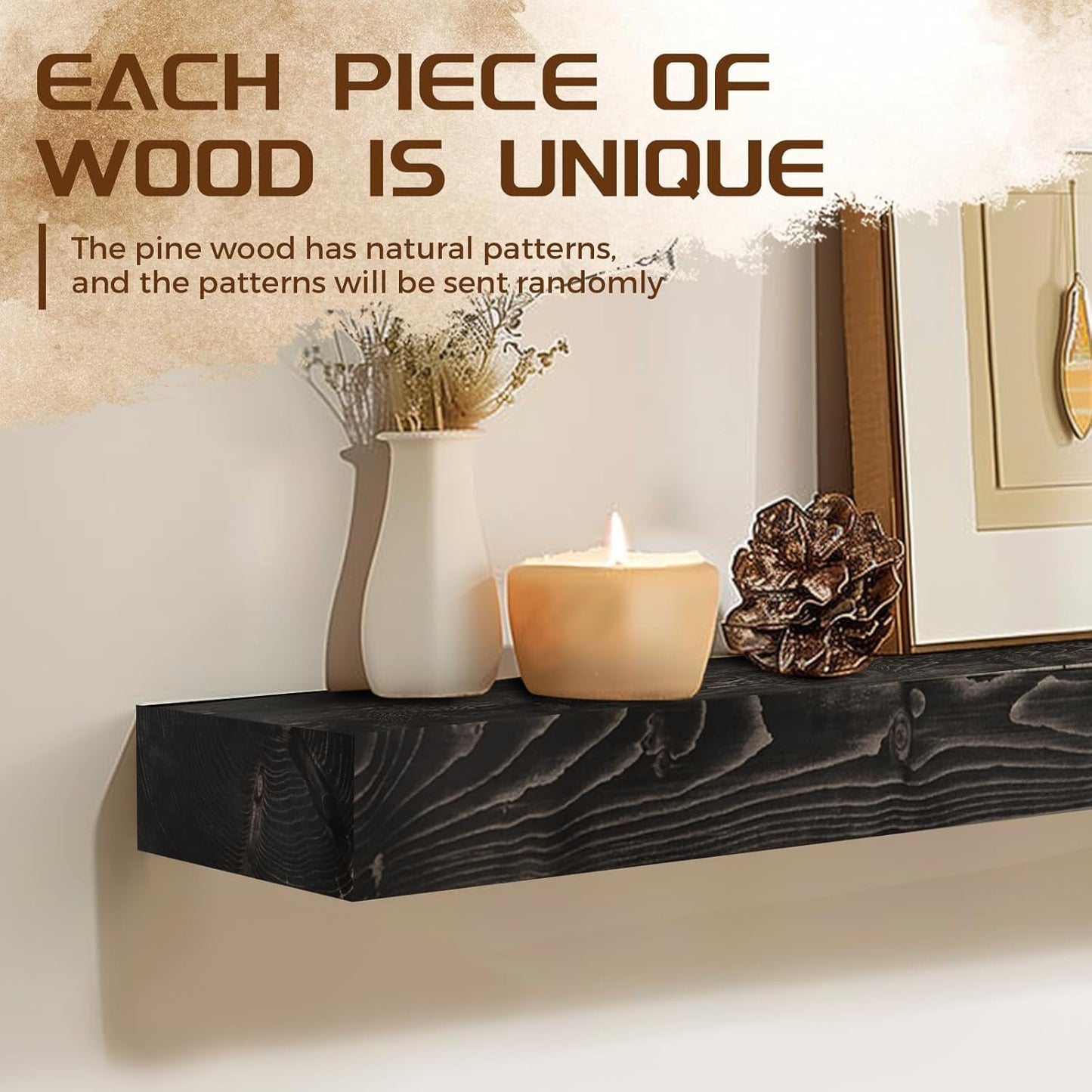48x7x3 Fireplace Mantel - Solid Rustic Wood - Wall Mounted Floating Shelf with Invisible Heavy Duty