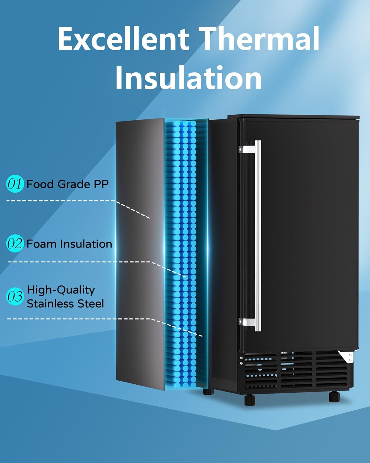 Commercial Ice Maker Machine Reversible Door 120LBS/Day, Undercounter Ice Makers 30LBS Storage Bin