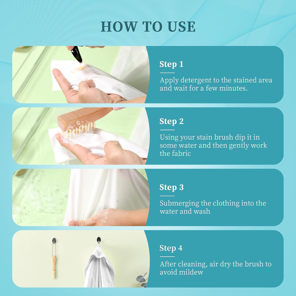 BFWood Laundry Stain Brush, Natural Soft Boar Bristles, Removes Tough Stains from Delicate Fabrics