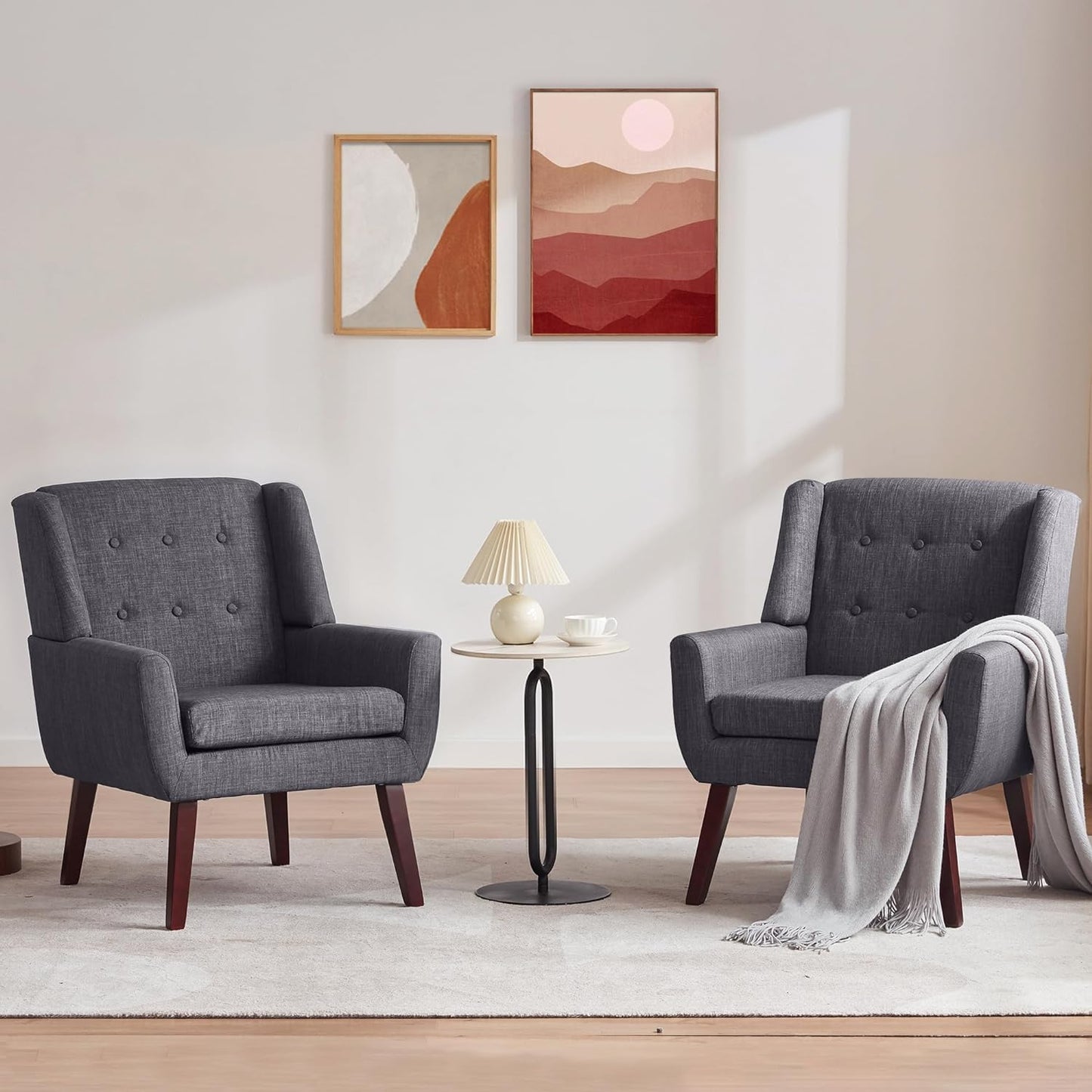 HUIMO Button-Tufted Accent Chairs Set of 2,Upholstered Reading Living Room Chair,Mid Century Modern