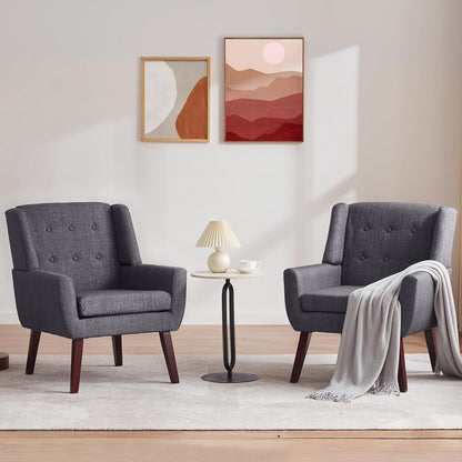 HUIMO Button-Tufted Accent Chairs Set of 2,Upholstered Reading Living Room Chair,Mid Century Modern