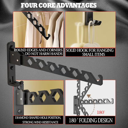 Wall Mount Coat Hanger Holder Black Clothes Drying Organizer Rack Garment Hooks Aluminium