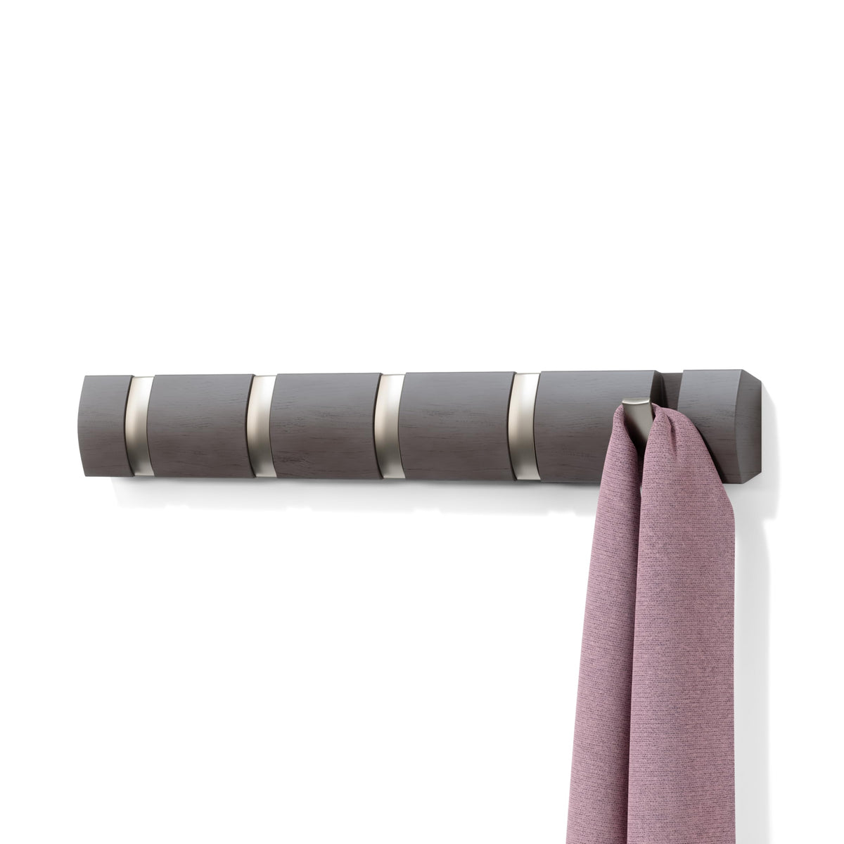 Umbra Flip Coat Rack, Wall Mounted 5-Hook Space Saving, Driftwood/Nickel