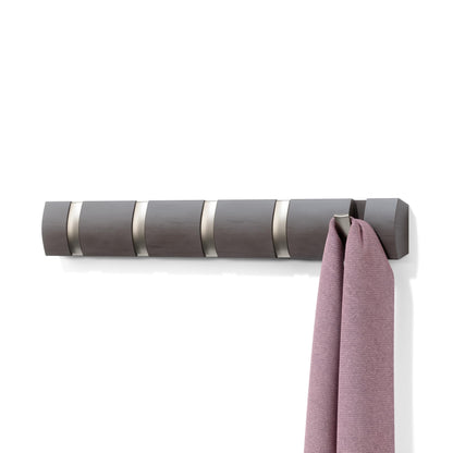 Umbra Flip Coat Rack, Wall Mounted 5-Hook Space Saving, Driftwood/Nickel