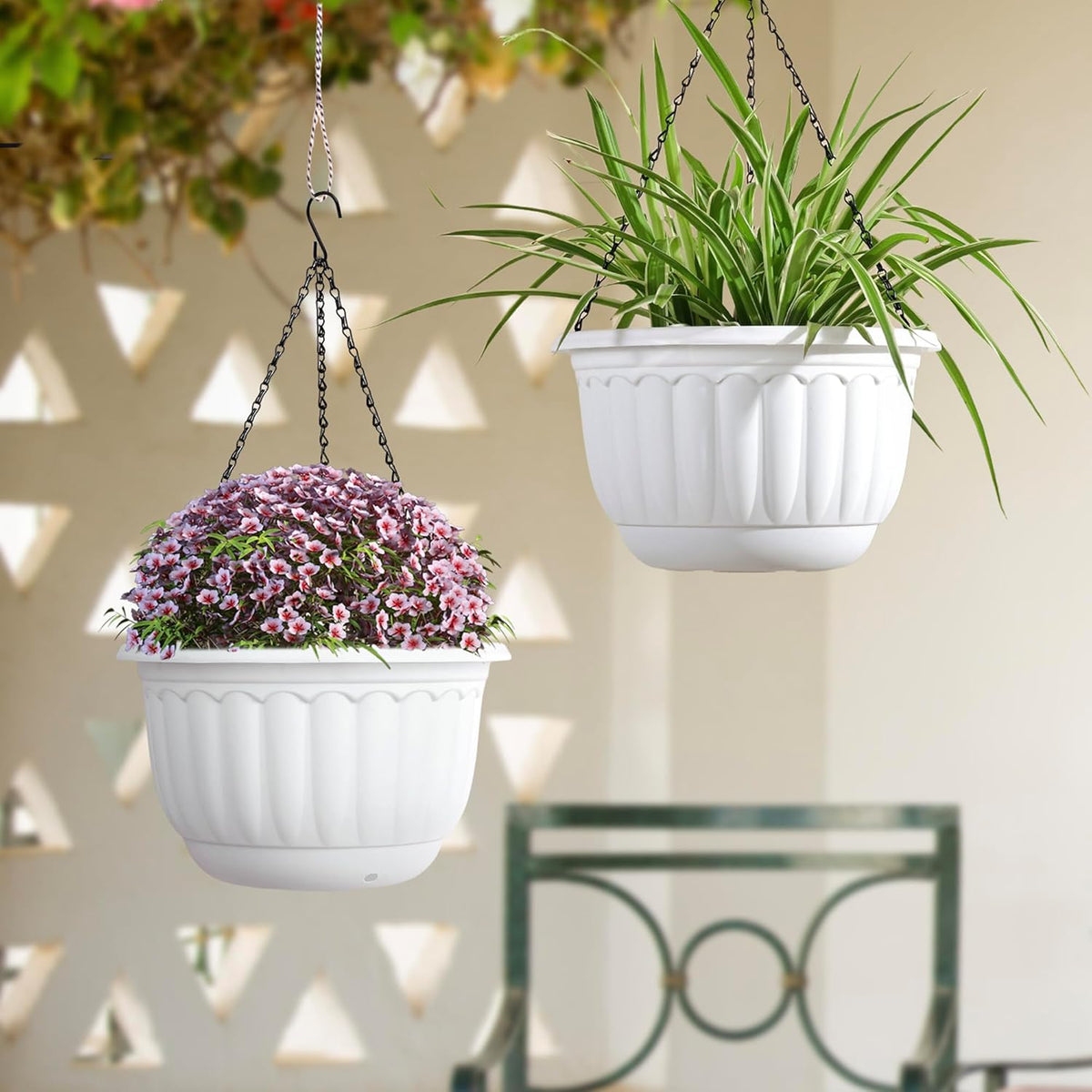 YIKUSH Planters for Outdoor Plants 2 Pack White Plant Pots with Drainage Hole and Absorbing Tray