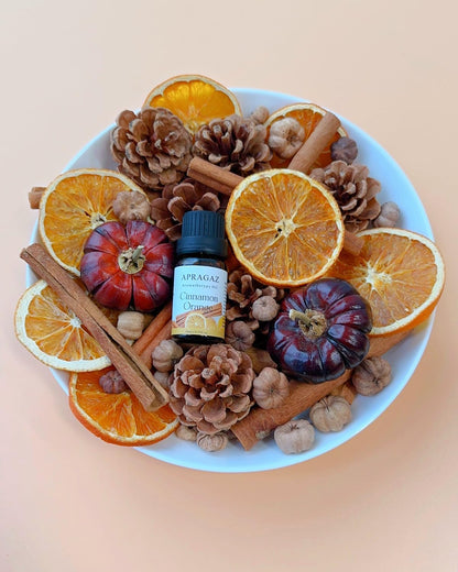 Fall Potpourri Bowl Filler with Mini Pumpkin, Cinnamon Stick, Dried Orange Slices, Pine