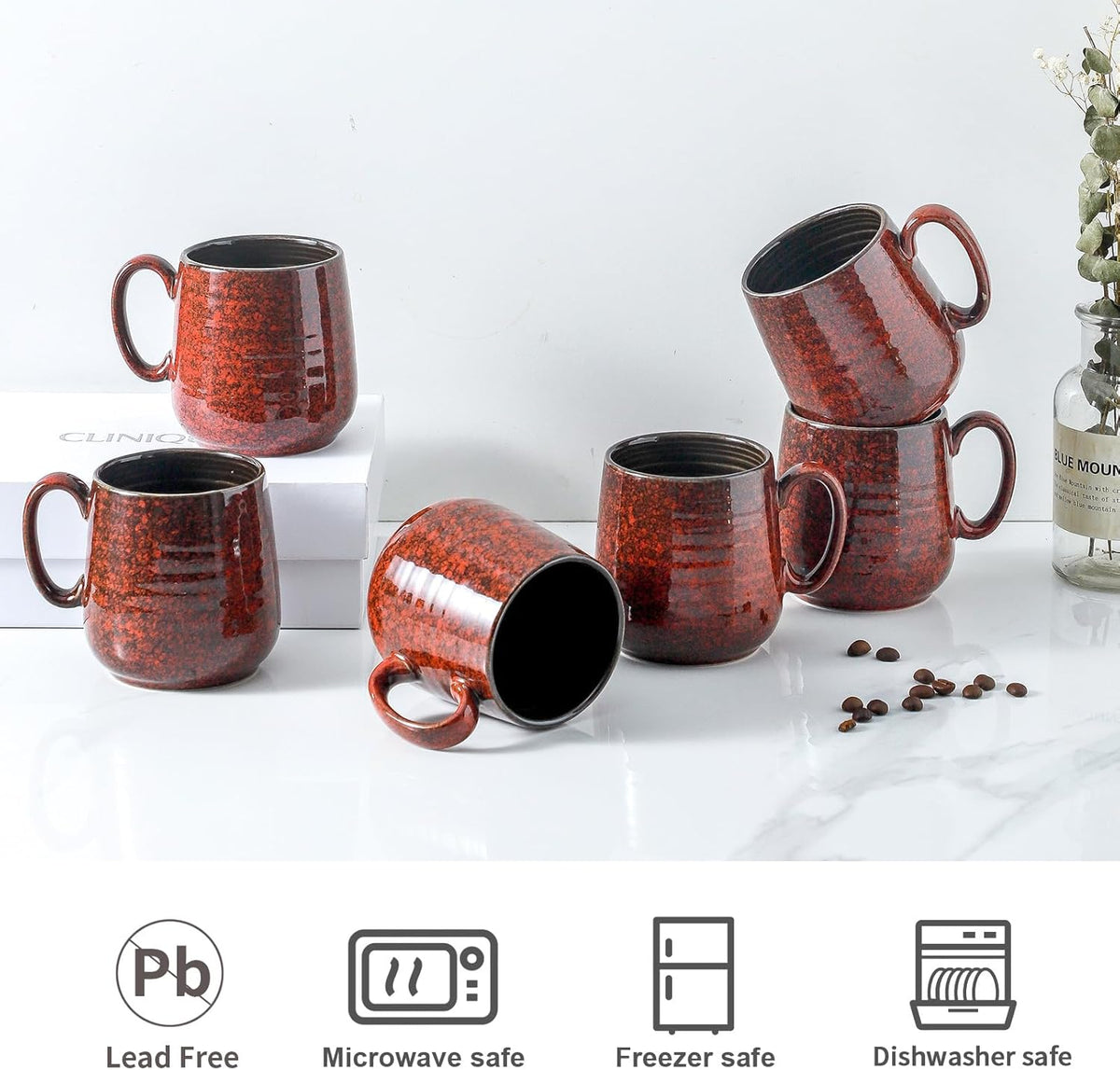 Hasense Coffee Mugs 8 oz, Ceramic Small Espresso Cups Set of 6, Mini Cups with Handle for Coffee