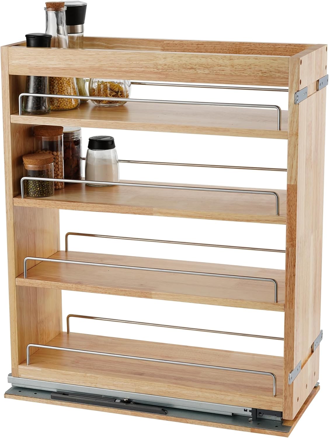 DINDON Pull Out Spice Rack Organizer for Cabinet, (5" W x 21.9" D x 25.2" H) Multi-Use Wood Pull