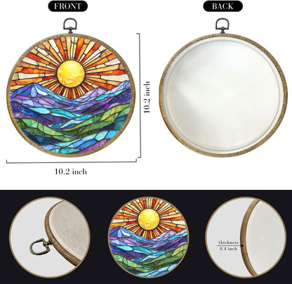 Colorful Mountain Sunset Bohemian Style Rainbow Sunrise Art Gift Framed Round Wall Decor Canvas