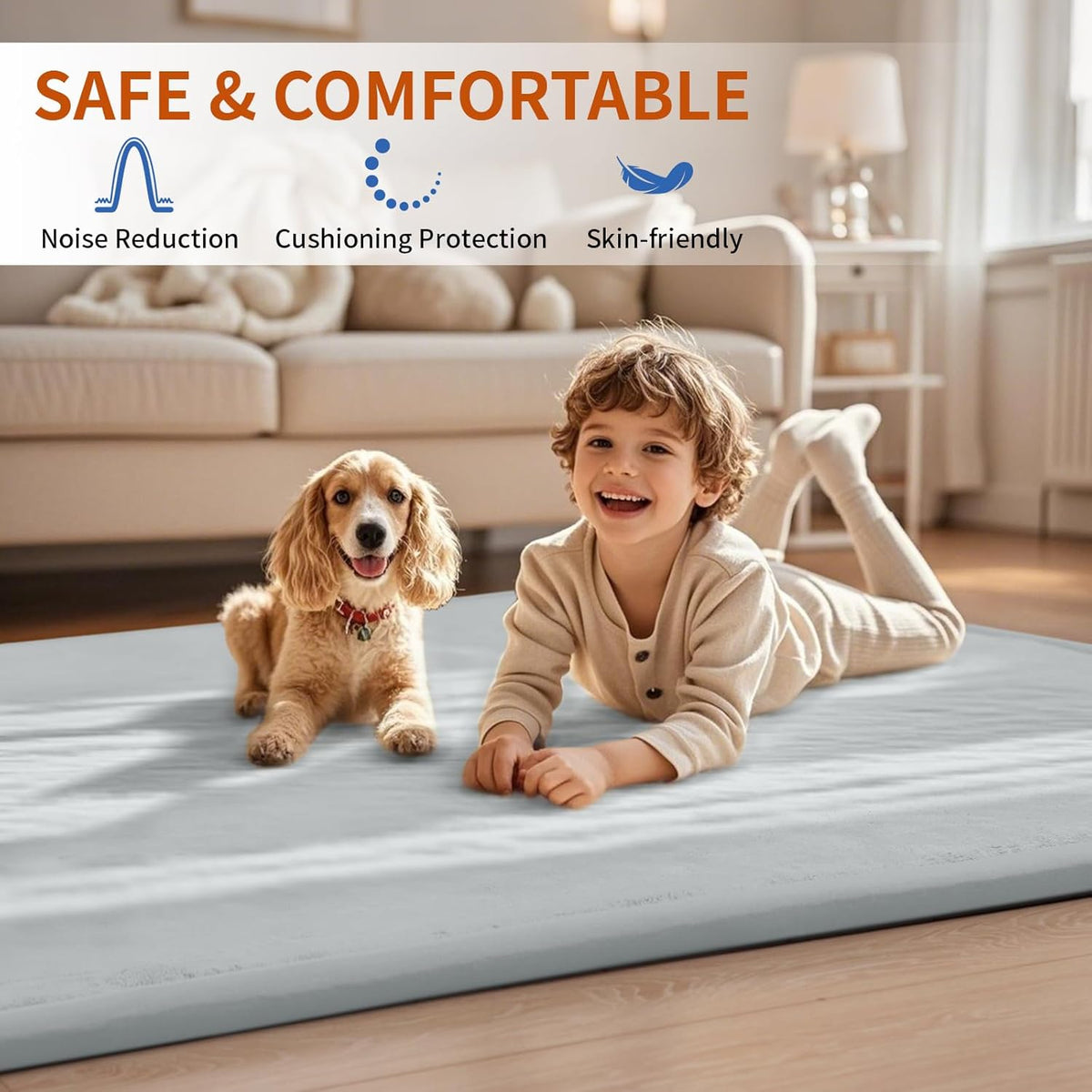 ACOMOPACK Baby Play Mat for Floor,1.3" Thick Memory Foam Area Rug for Living Room,Soft Velvet