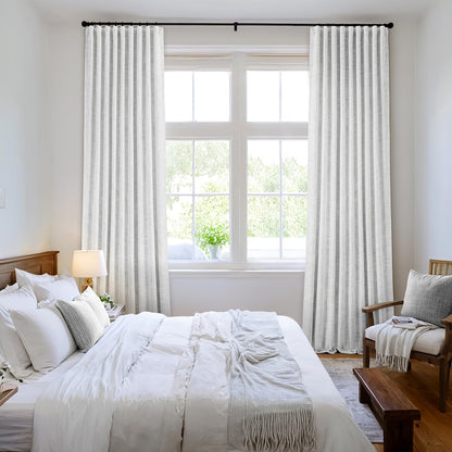 MIULEE Greyish White 100% Blackout Linen Curtains 102 Inch 2 Panels Set Double Sided No Coating