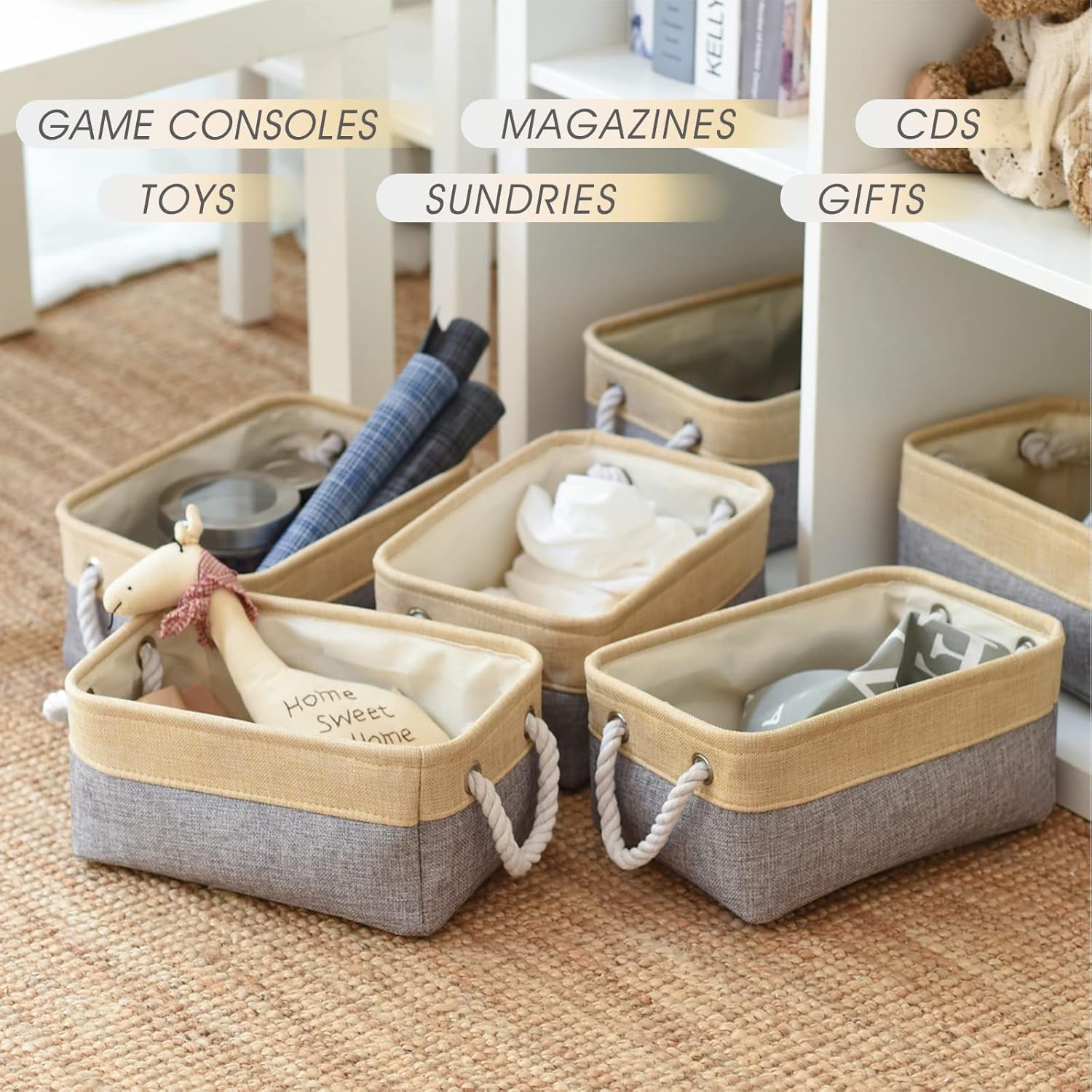 TcaFmac Organization and Storage Bins for Shelves - Small 6 Pack 12x8x5.2 inch Collapsible Storage