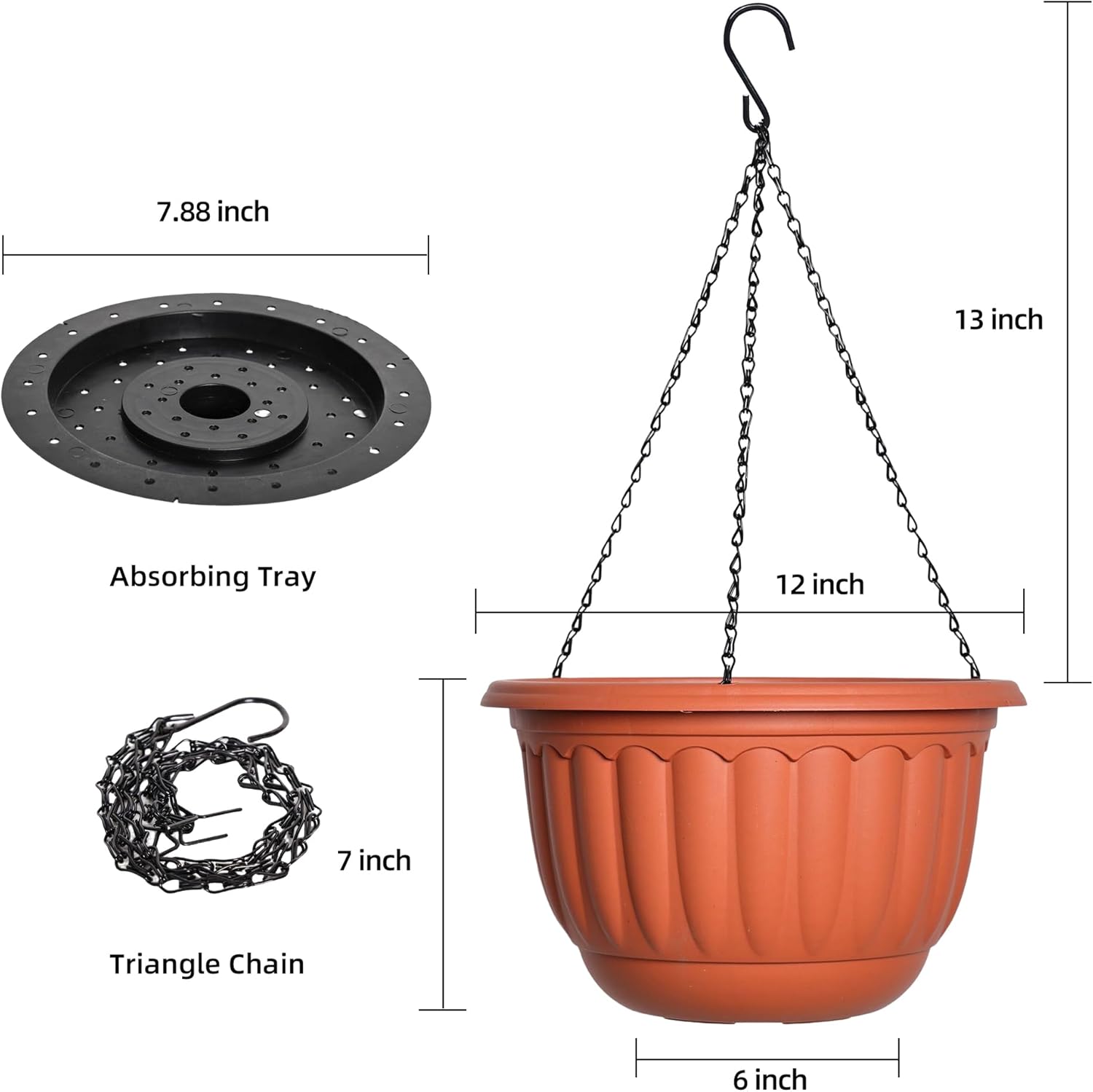 YIKUSH Hanging Planter for Indoor and Outdoor Plants 2 Pack 12 inch Flower Pot Plastic Plant Pot