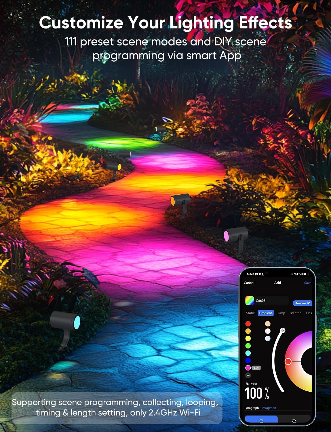Smart Landscape Lighting Kit 36W, RGBCW Smart Landscape Lights 6 Pack, IP65 Waterproof Outdoor