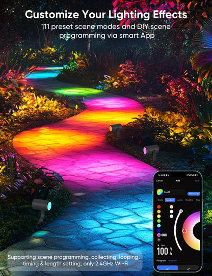 Smart Landscape Lighting Kit 36W, RGBCW Smart Landscape Lights 6 Pack, IP65 Waterproof Outdoor