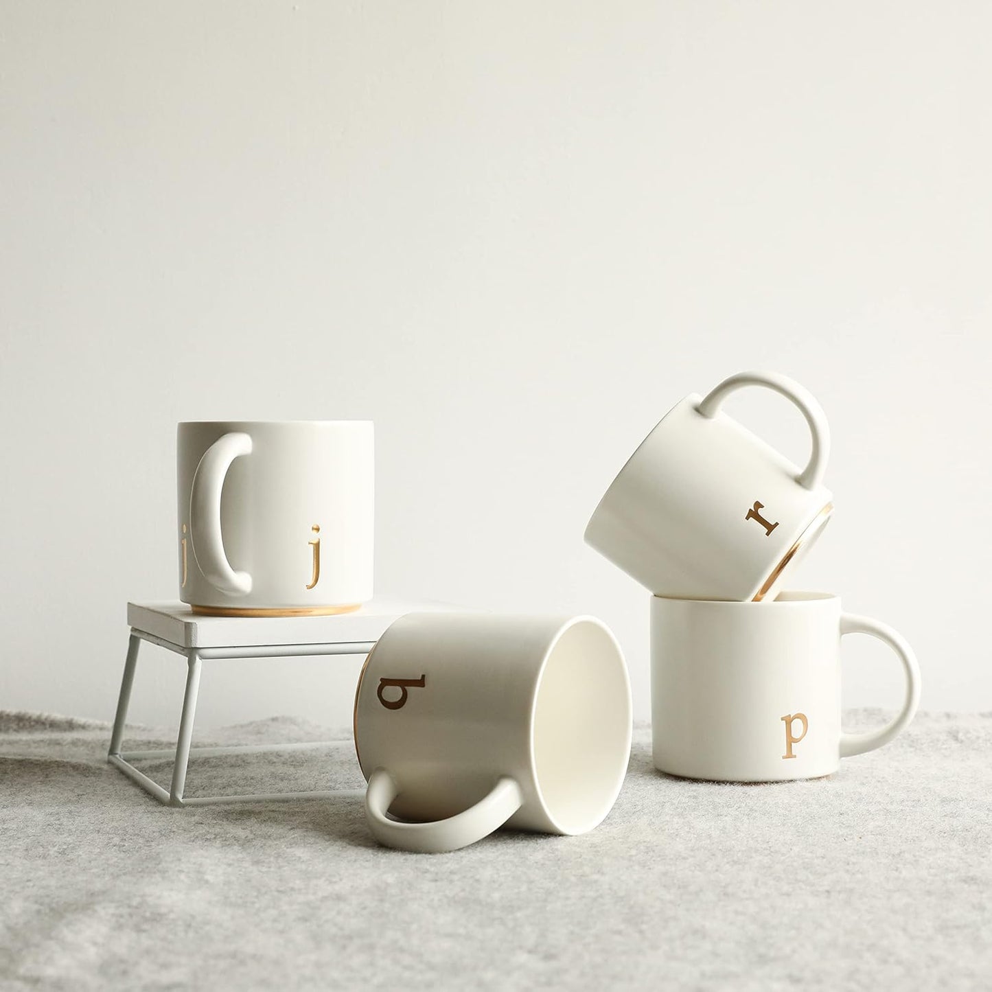 COLLECTIVE HOME - Monogram Ceramic Mugs, 15 oz Golden Initial Coffee Cups, Elegant Alphabet Tea