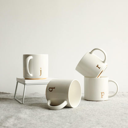 COLLECTIVE HOME - Monogram Ceramic Mugs, 15 oz Golden Initial Coffee Cups, Elegant Alphabet Tea