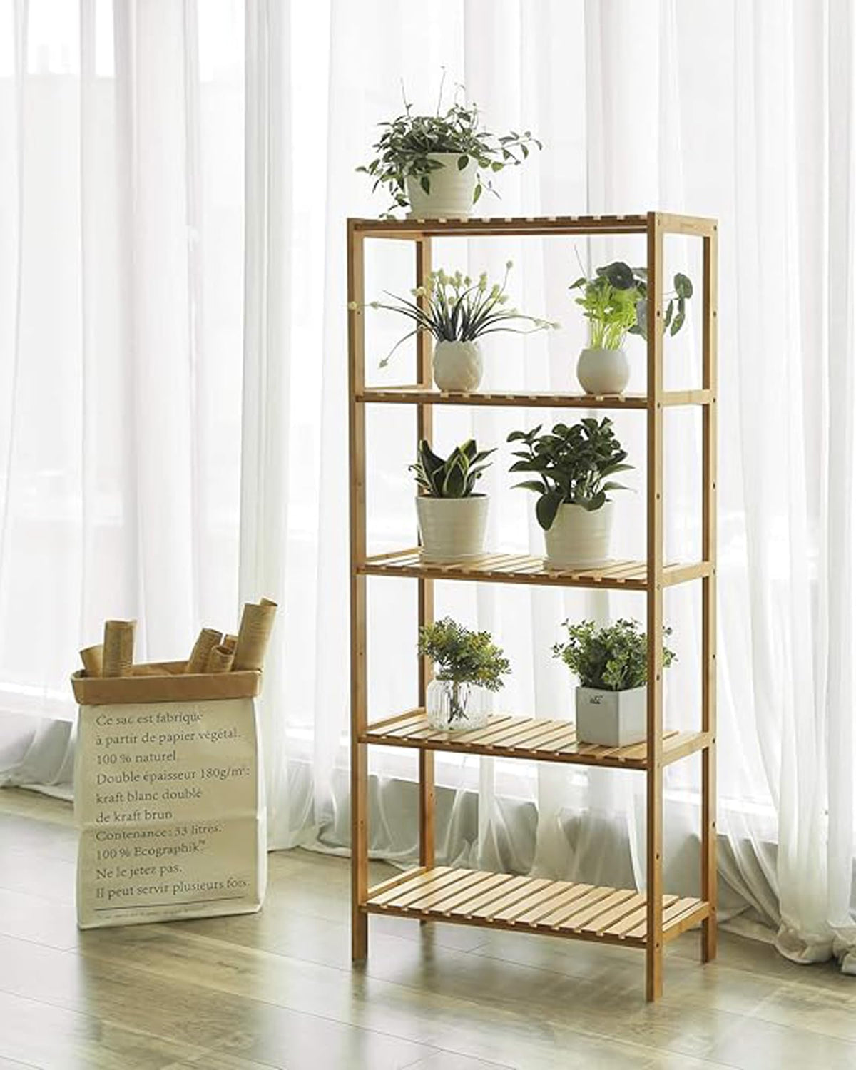 SONGMICS 5-Tier Bamboo Shelf, Freestanding Bathroom Storage Rack