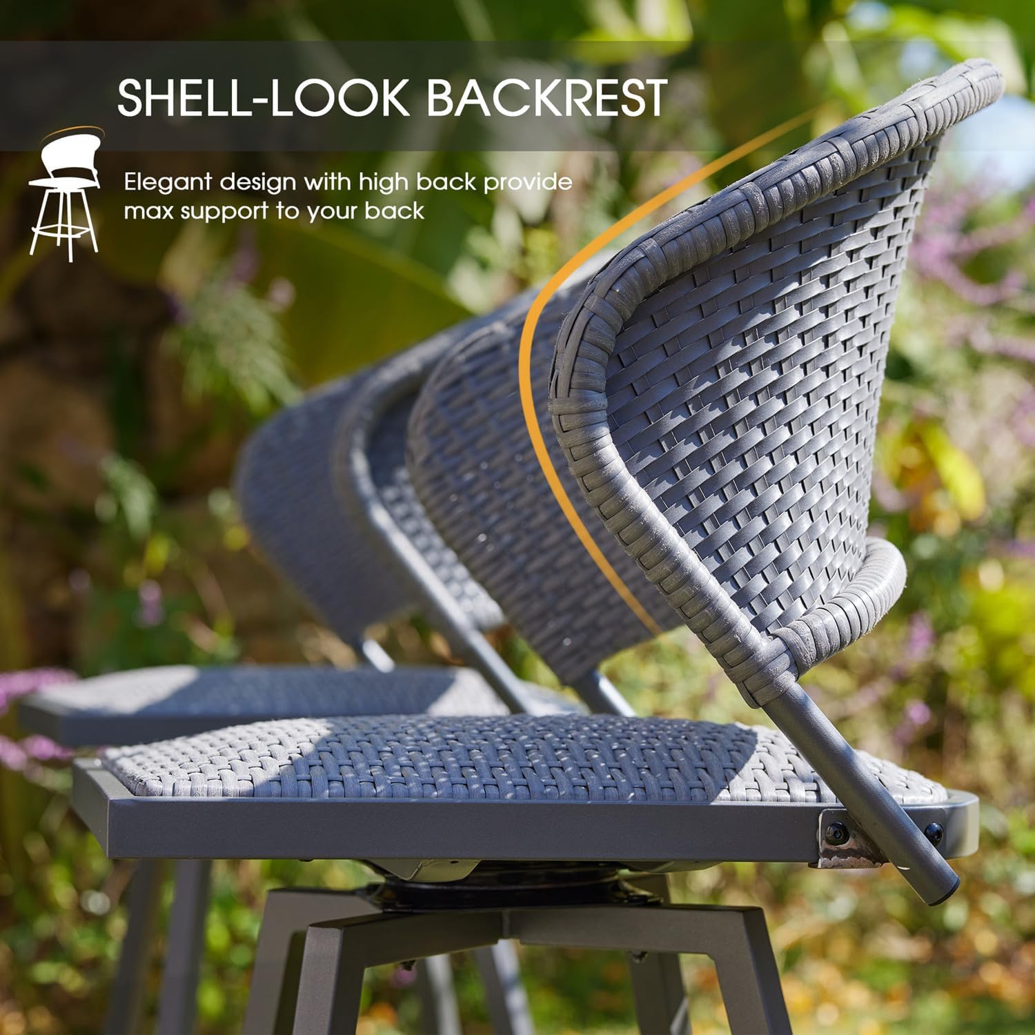 VICLLAX Patio Bar Stool Chairs with Footrests and Padded Seat, Bar Height Swivel Patio Chairs Set